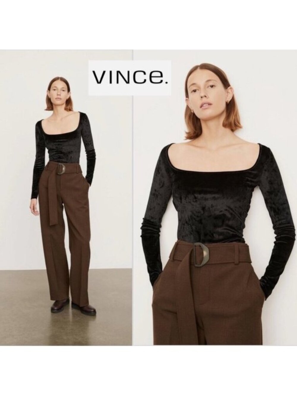 Vince Velour Square Neck Long Sleeve in Black - Size L